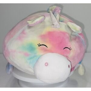 Squishmallows Stackable Tie Dye Closed Eye Unicorn Lg Rainbow Pillow Plush HTF